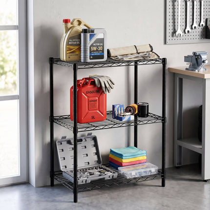 Metal Wire Shelving Unit with 3 Tiers and Levelling Feet, Black, 84 cm