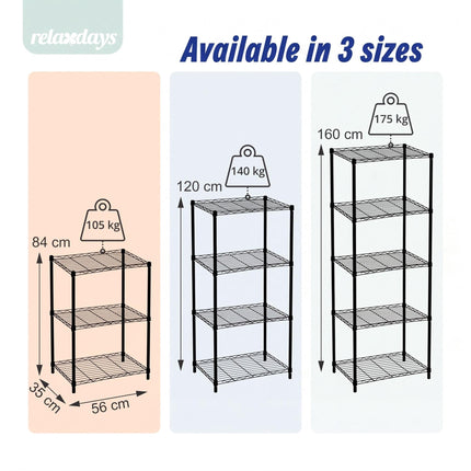 Metal Wire Shelving Unit with 4 Tiers and Levelling Feet, Black, 120 cm