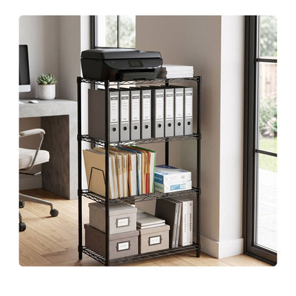 Metal Wire Shelving Unit with 4 Tiers and Levelling Feet, Black, 120 cm
