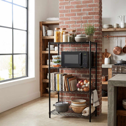 Metal Wire Shelving Unit with 4 Tiers and Levelling Feet, Black, 120 cm