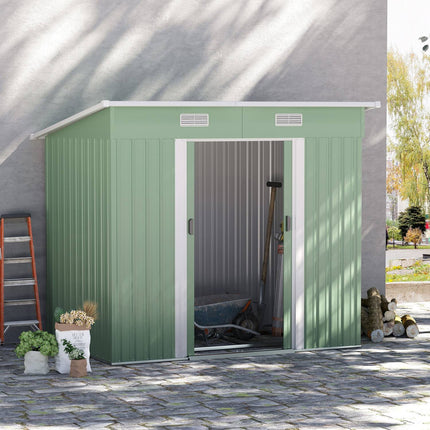 Magazin de scule metalic 2,3 m² 207 x 130 x 182 cm cu toc de podea pentru fereastră de acoperiș închis verde