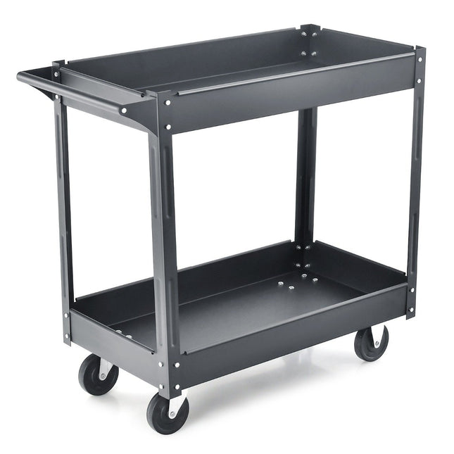 Metal workshop trolley with 2 levels and handle, multi-purpose trolley, black