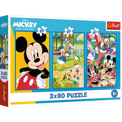 Set puzzle Mickey Mouse, 3x80 piese, distracție pentru toate vârstele