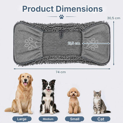 Microfiber Dog Towel 3-Piece Set with Mitt Pockets, 74 x 30.5 cm, Grey