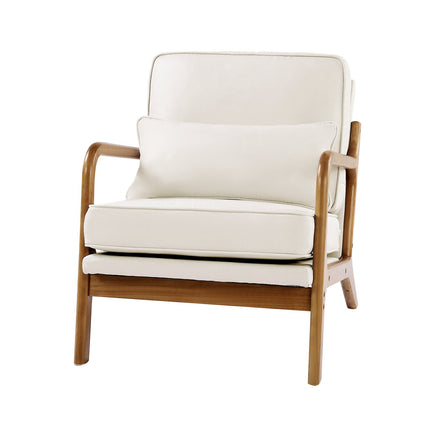 Mid-Century Accent Chair, Linen Upholstery, Wood Frame