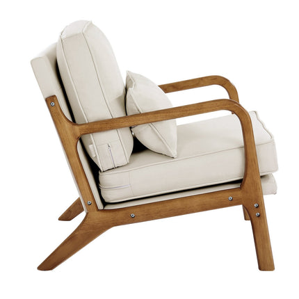 Mid-Century Accent Chair, Linen Upholstery, Wood Frame