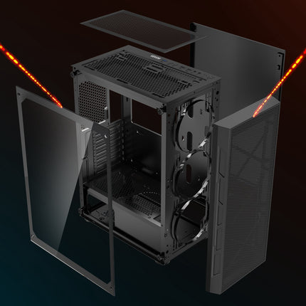 Mid-Tower PC Gaming Case, Tempered Glass, 3x120mm ARGB