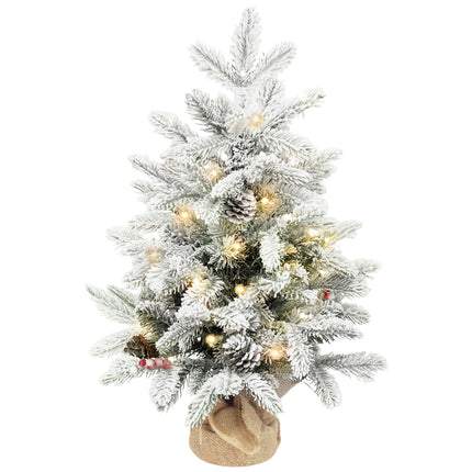 Mini Christmas Tree 60 cm with 35 LED Lights and Snow Effect, Timer, White