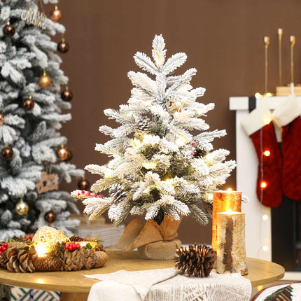Mini Christmas Tree 60 cm with 35 LED Lights and Snow Effect, Timer, White