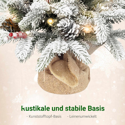 Mini Christmas Tree 60 cm with 35 LED Lights and Snow Effect, Timer, White