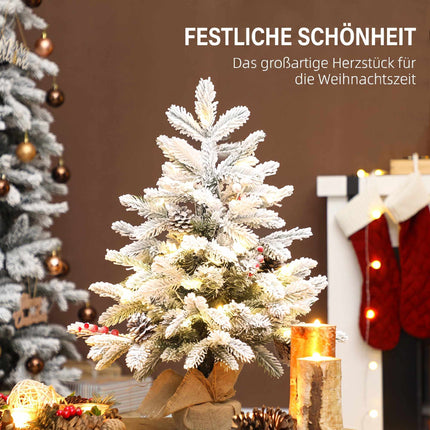 Mini Christmas Tree 60 cm with 35 LED Lights and Snow Effect, Timer, White