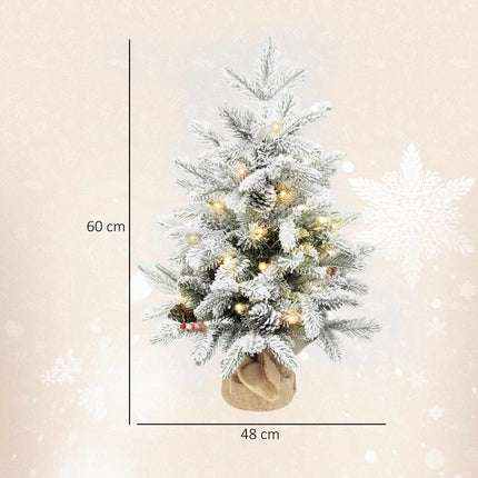 Mini Christmas Tree 60 cm with 35 LED Lights and Snow Effect, Timer, White