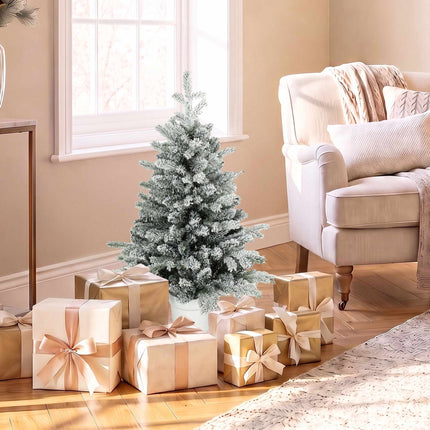 Mini Christmas Tree 90 cm with 296 Tips and Snow Effect, Green, White Pot