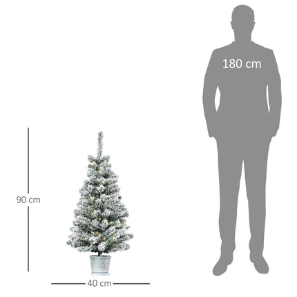 Mini Christmas Tree 90 cm with 60 LEDs and Artificial Snow, Green, White
