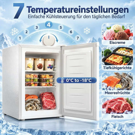 Mini Freezer 59 L with Adjustable Temperature, Reversible Door, White