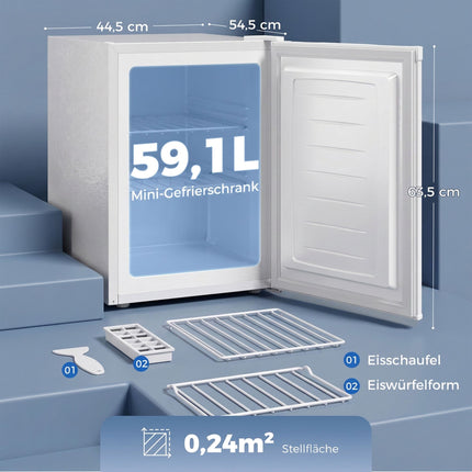 Mini Freezer 59 L with Adjustable Temperature, Reversible Door, White