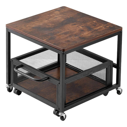 Mini Fridge Stand with Storage Cart, Wheels, Dark Brown