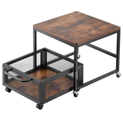 Mini Fridge Stand with Storage Cart, Wheels, Dark Brown