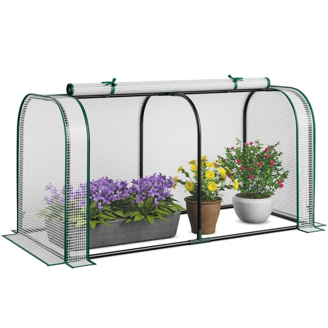 Mini seră cu ușă cu fermoar rulabil, capac PE, 118x55x60 cm