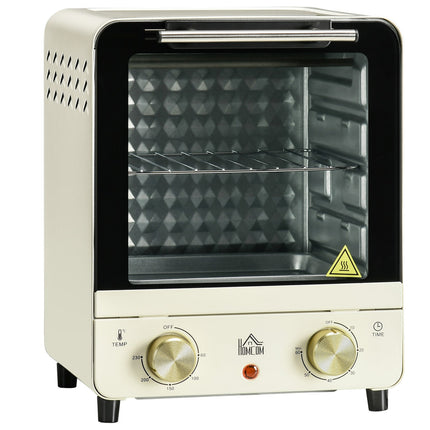 Cuptor mini 15L, temporizator 1 ora, 60-230°C, cuptor pizza cu aer circulat, 1000 W, cuptor mini cu set tava, tava pesmet, alb crem