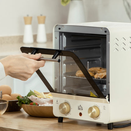 Cuptor mini 15L, temporizator 1 ora, 60-230°C, cuptor pizza cu aer circulat, 1000 W, cuptor mini cu set tava, tava pesmet, alb crem