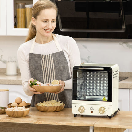 Cuptor mini 15L, temporizator 1 ora, 60-230°C, cuptor pizza cu aer circulat, 1000 W, cuptor mini cu set tava, tava pesmet, alb crem