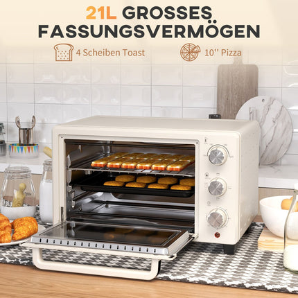 21L mini oven, 1400W with timer, includes tray and stand