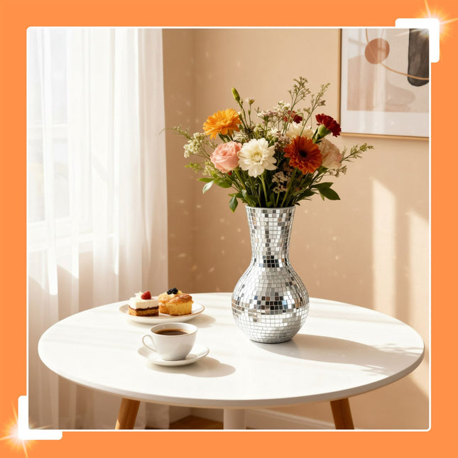Vază mozaic cu oglindă, 28 cm – Decor din sticlă reflectorizantă