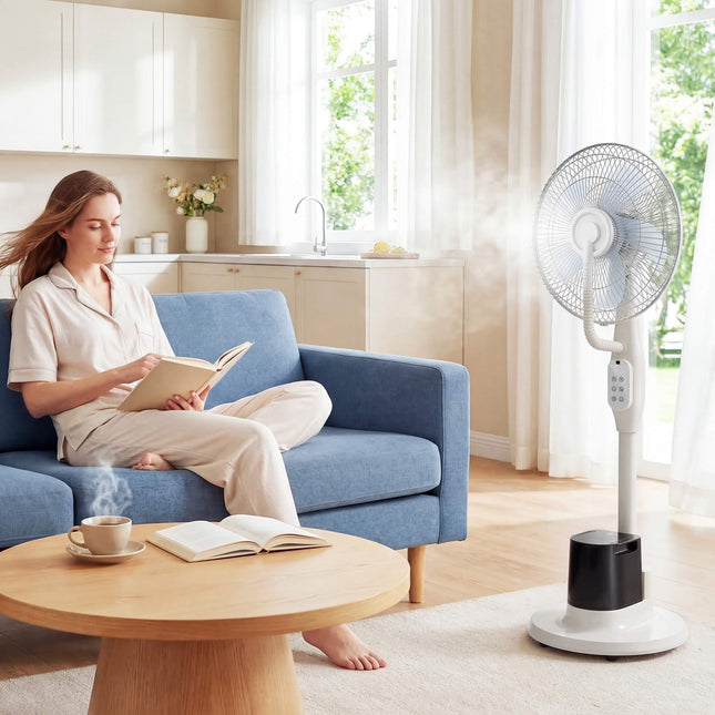 Ventilator cu piedestal, 70° oscilație, rezervor de 3,5 l, alb