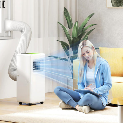 Aer condiționat mobil Aer condiționat 3 în 1 cu răcire, dezumidificator, ventilator, furtun de evacuare, răcitor de aer automat de 9000 BTU cu telecomandă, temporizator, blocare pentru copii, alb |