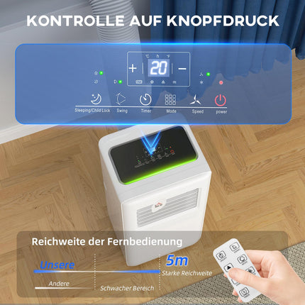 Aer condiționat mobil Aer condiționat 3 în 1 cu răcire, dezumidificator, ventilator, furtun de evacuare, răcitor de aer automat de 9000 BTU cu telecomandă, temporizator, blocare pentru copii, alb |