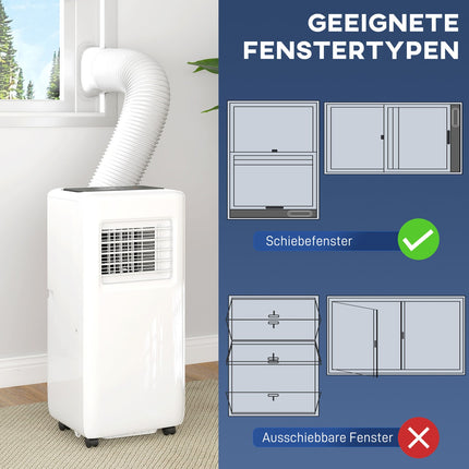 Aer condiționat mobil Aer condiționat 3 în 1 cu răcire, dezumidificator, ventilator, furtun de evacuare, răcitor de aer automat de 9000 BTU cu telecomandă, temporizator, blocare pentru copii, alb |
