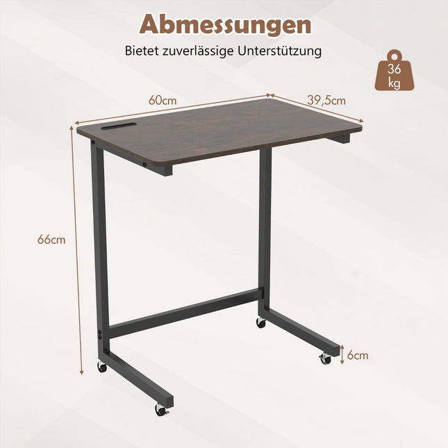 Mobile C-Shaped Side Table with Wheels and Phone Holder