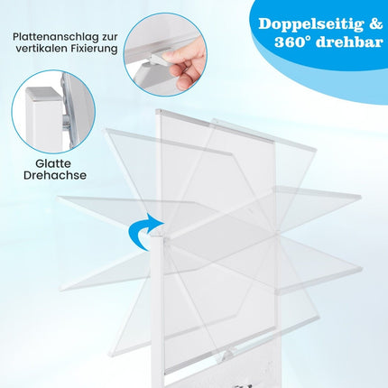 Tablă albă mobilă cu două fețe 120x90 cm cu suport și roți