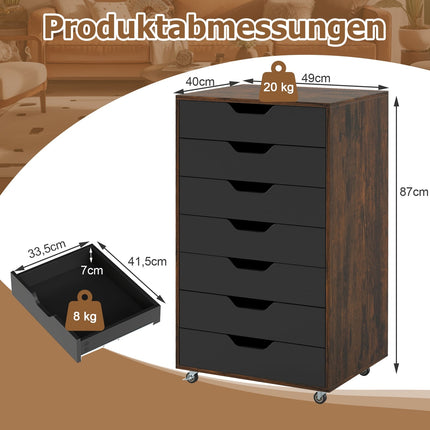 Dosar mobil cu 7 sertare, maro rustic
