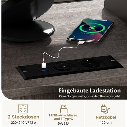 Mobile Filing Cabinet with Charging Station & Lock