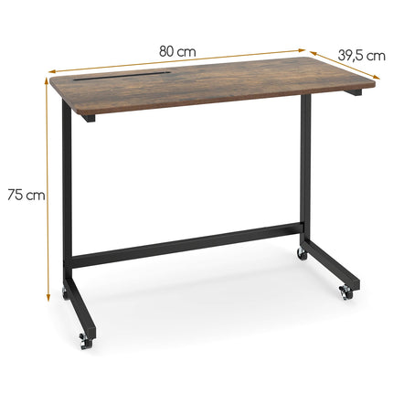 Masă laterală mobilă pentru laptop cu slot de depozitare, maro rustic