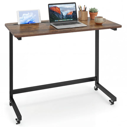 Masă laterală mobilă pentru laptop cu slot de depozitare, maro rustic