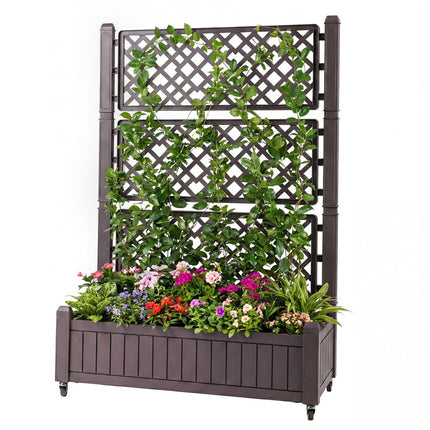 Jardinieră mobilă cu spalier și drenaj, maro, 80x40x140 cm