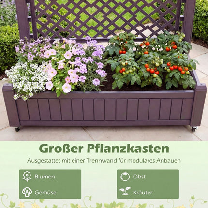 Jardinieră mobilă cu spalier și drenaj, maro, 80x40x140 cm