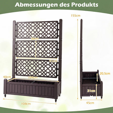 Jardinieră mobilă cu spalier și drenaj, maro, 80x40x140 cm