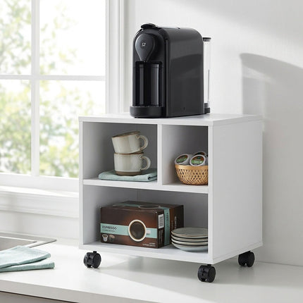 Mobile Printer Stand with Castors and 3 Compartments, Black