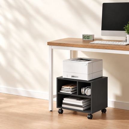 Mobile Printer Stand with Castors and 3 Compartments, Black