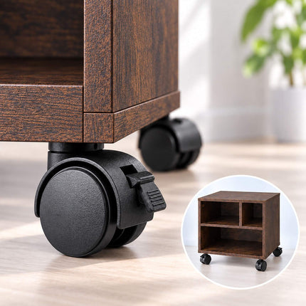 Mobile Printer Stand with Castors and 3 Compartments, Brown Wood Look