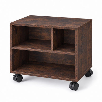 Mobile Printer Stand with Castors and 3 Compartments, Brown Wood Look