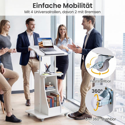 Birou mobil cu roți, blat rabatabil, 72-112 cm