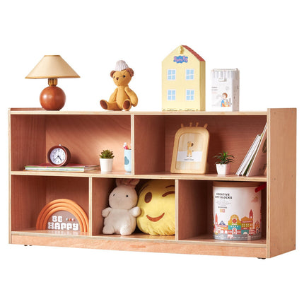 Mobile Wood Cubby Storage Cabinet, 5 Compartments, 2-Shelf