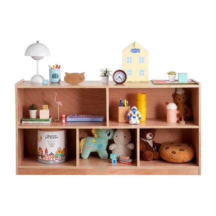Mobile Wood Cubby Storage Cabinet, 5 Compartments, 2-Shelf
