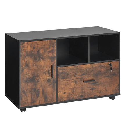 Mobile Wood File Cabinet With Lock, Shelves, Printer Top