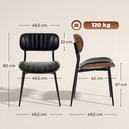 Scaune de sufragerie moderne din piele PU neagră, set de 2